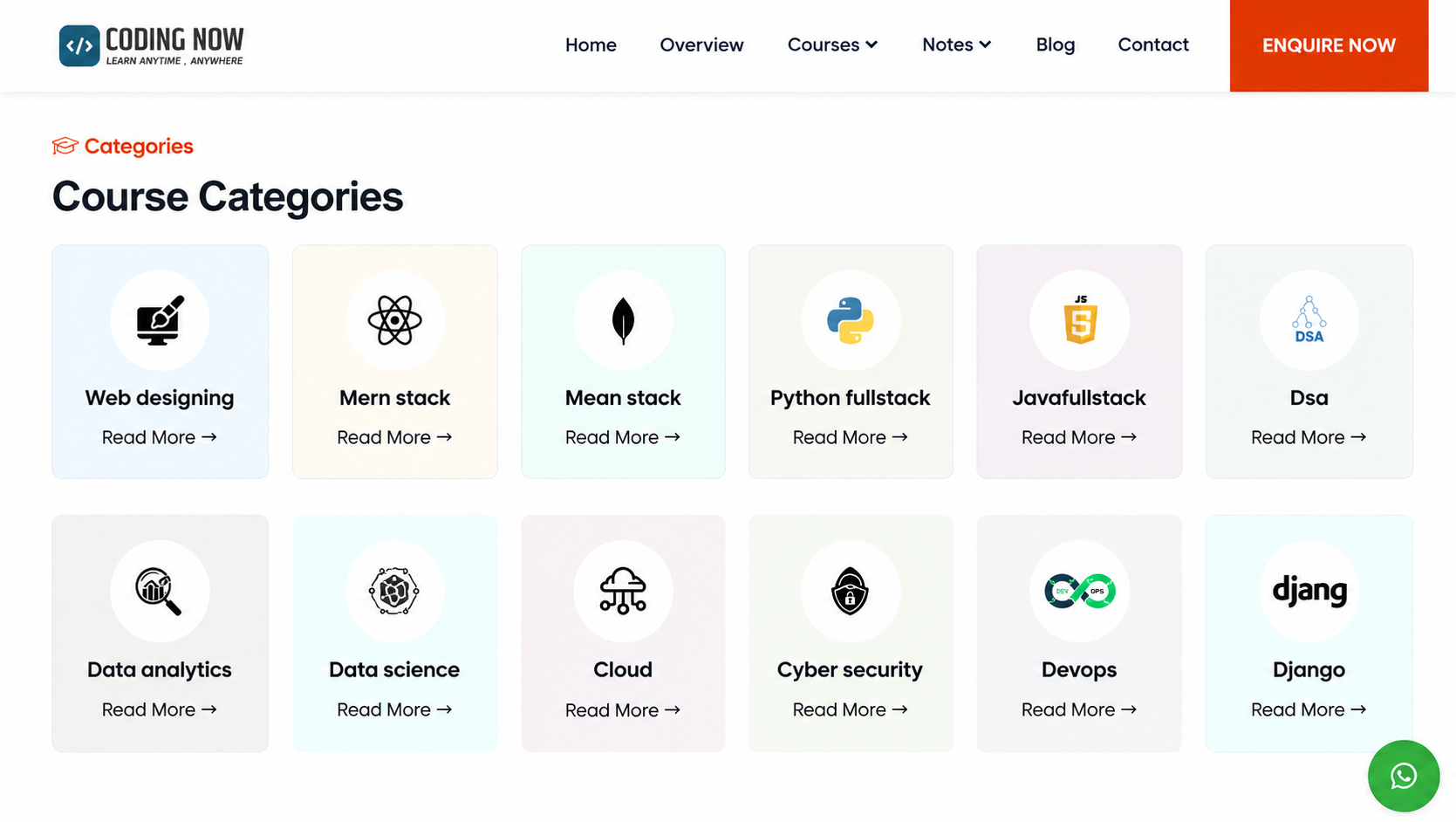 Coding Now - course categories grid