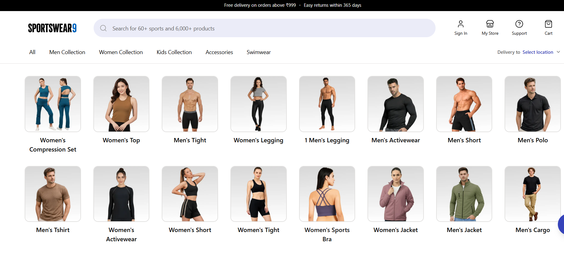 Sportswear9 e-commerce website - portfolio example